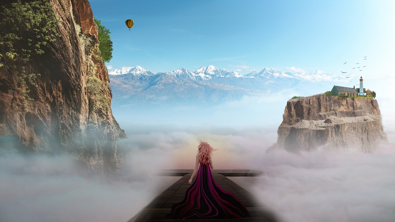 waters, travel, nature, heaven, woman, woman from behind, dress, stek, water, mountains, air, clouds, lighthouse, canyon, cliff, panorama, imagination, sky blue, grass, cloudy, blue sky, the sky, lighting mood, dark clouds, sky rays, landscape, plant, leaves, weather mood, nature, woman, lighthouse, cliff, cliff, panorama, imagination, imagination, imagination, imagination, imagination